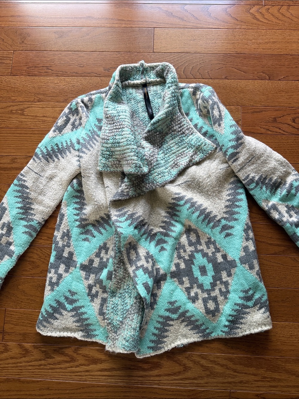 Renee C. Mint and Gray Aztec Knit Cardigan
